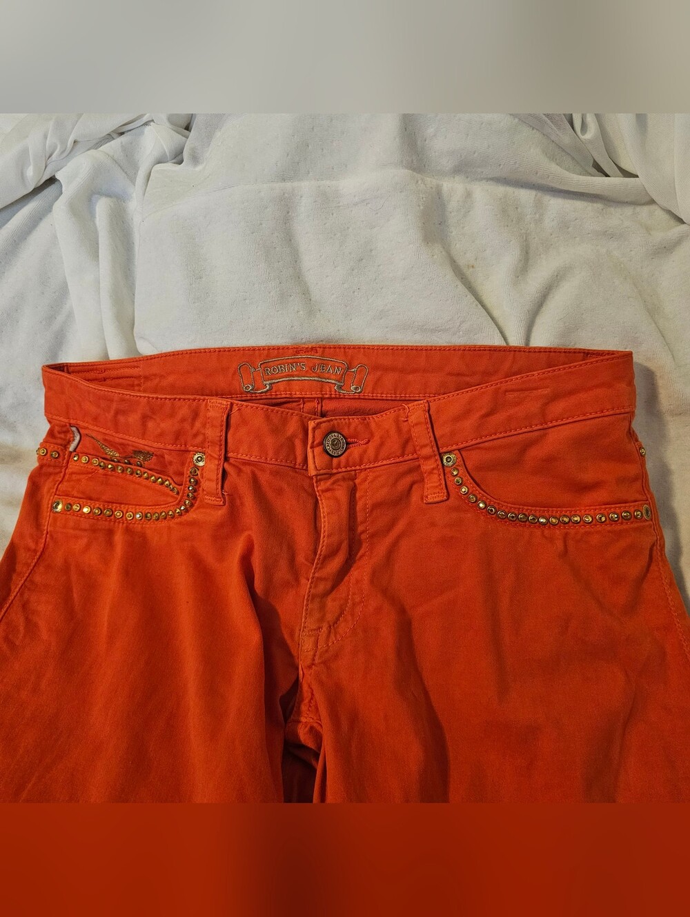 Vintage Robin's Jeans Tangerine Marilyn With Aurum Crystals  Low-Rise 30x34 - Picture 3 of 11